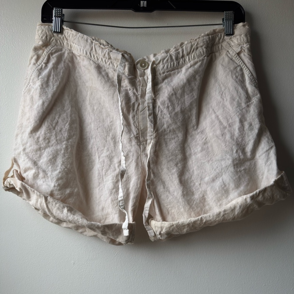 120% Lino Women's Linen Drawstring Shorts in Light Beige